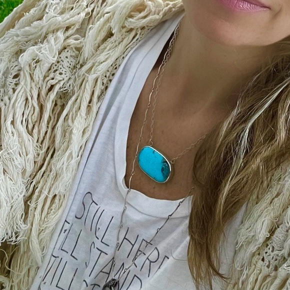 Large natural Kingman Turquoise pendant stone necklace in sterling silver wchain - Picture 15 of 15